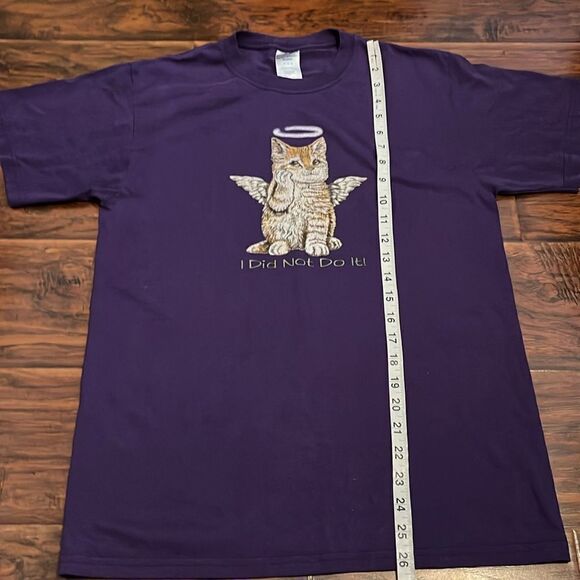 Y2K Cat Angel Halo Purple I Did Not Do It Graphic Shirt - Picture 6 of 8